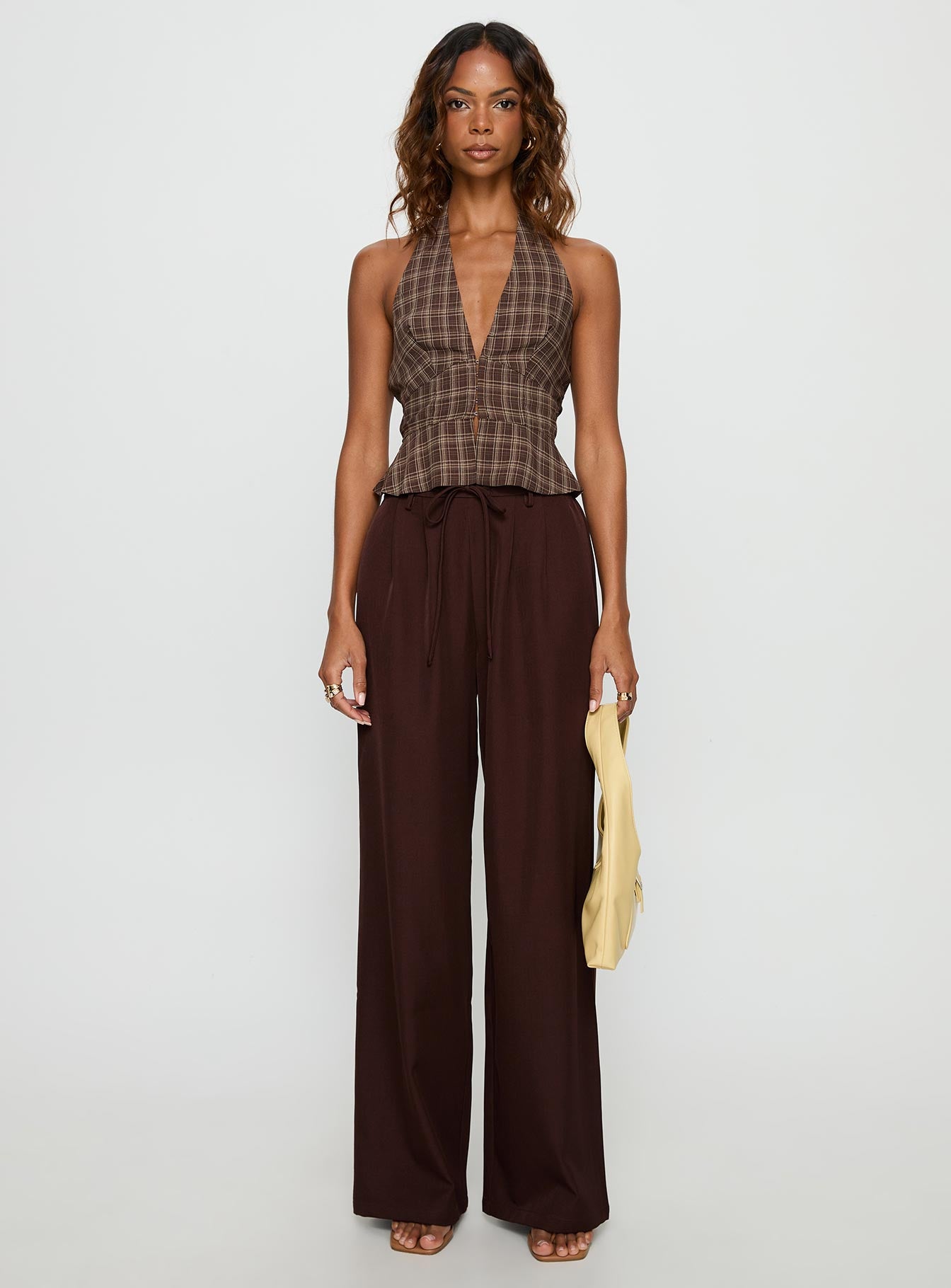 Idolised Pleated Tie Waist Pant Chocolate Brown
