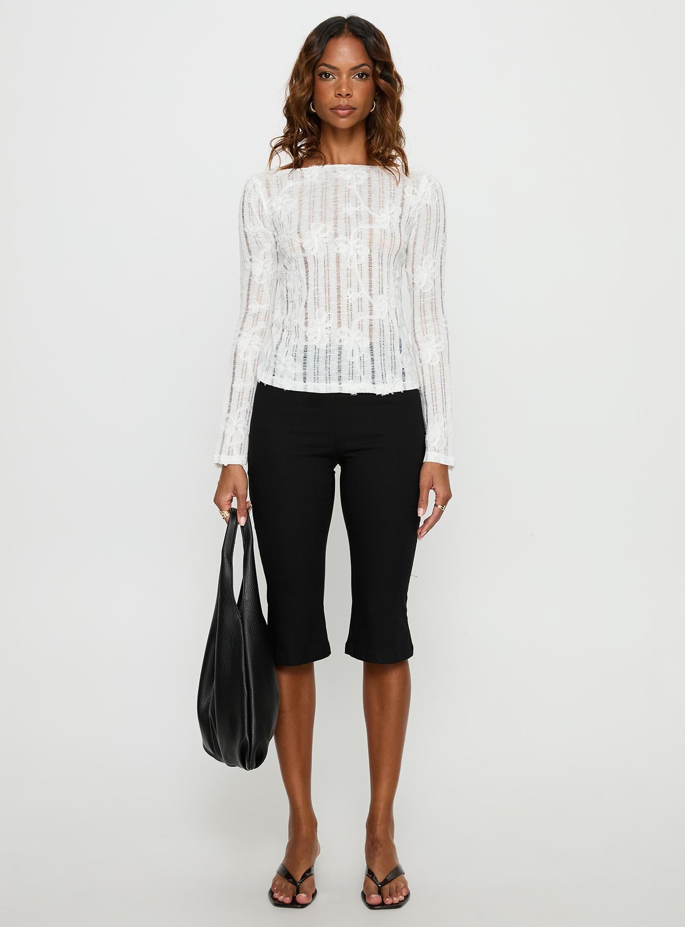 Devanie Sheer Long Sleeve Top White