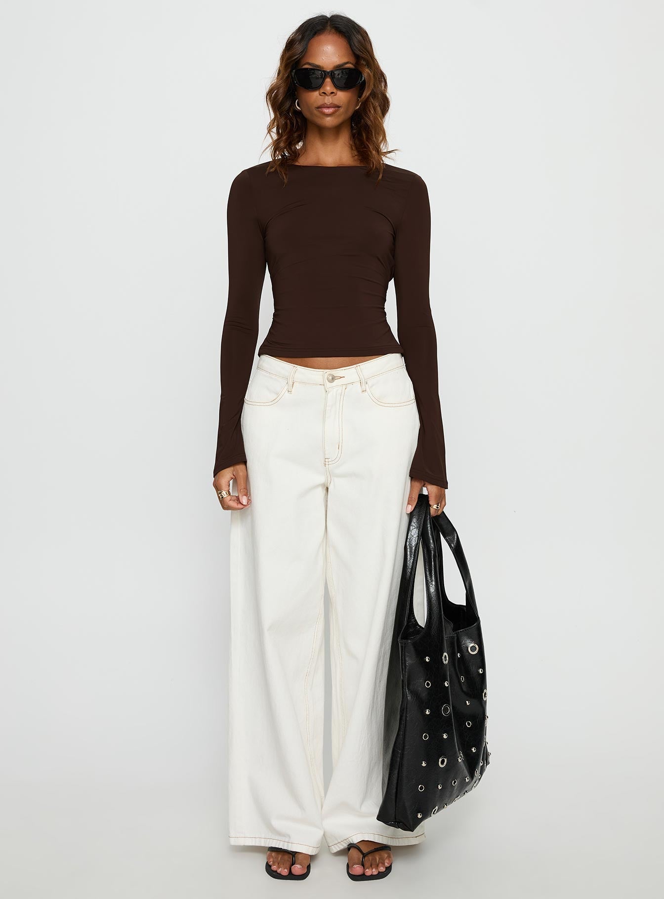 Harpur Long Sleeve Backless Top Chocolate