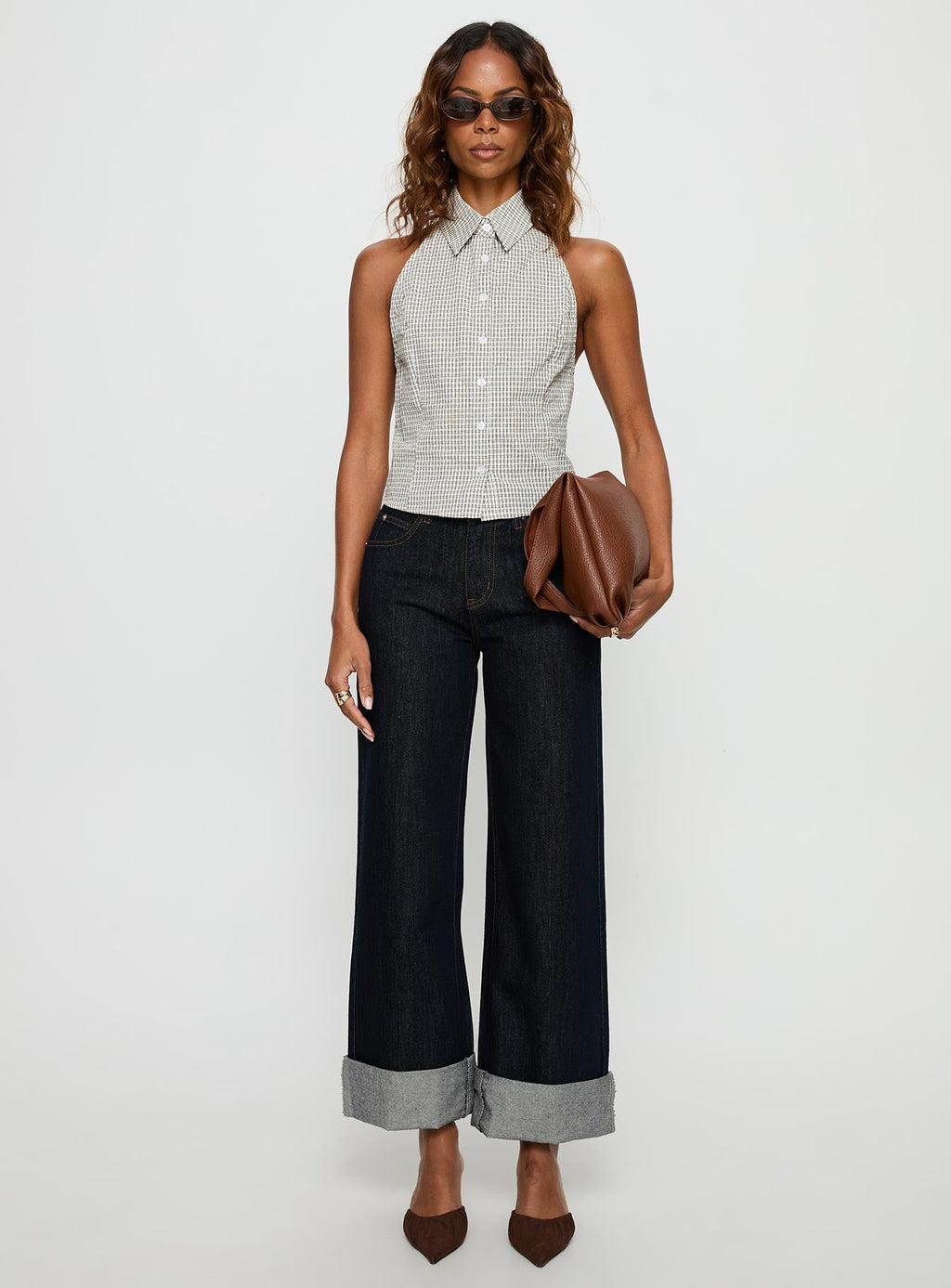 Different Dimensions Sleeveless Collared Top Check