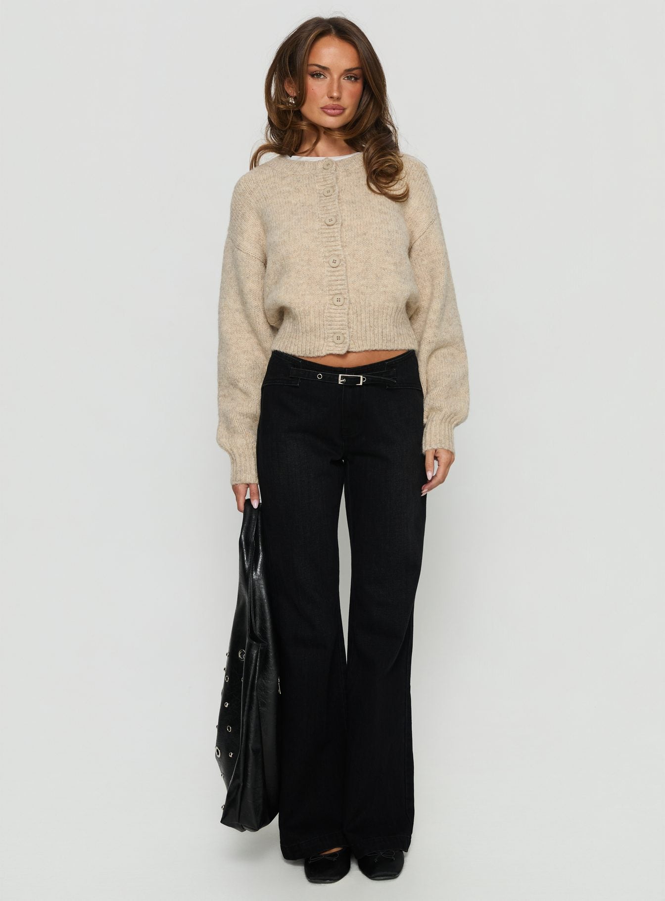 Trevonn Button Up Knit Cardigan Beige