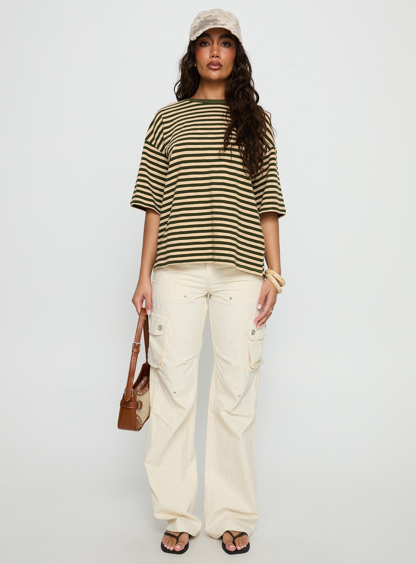 Settle Down Short Sleeve Top Green / Cream Stripe