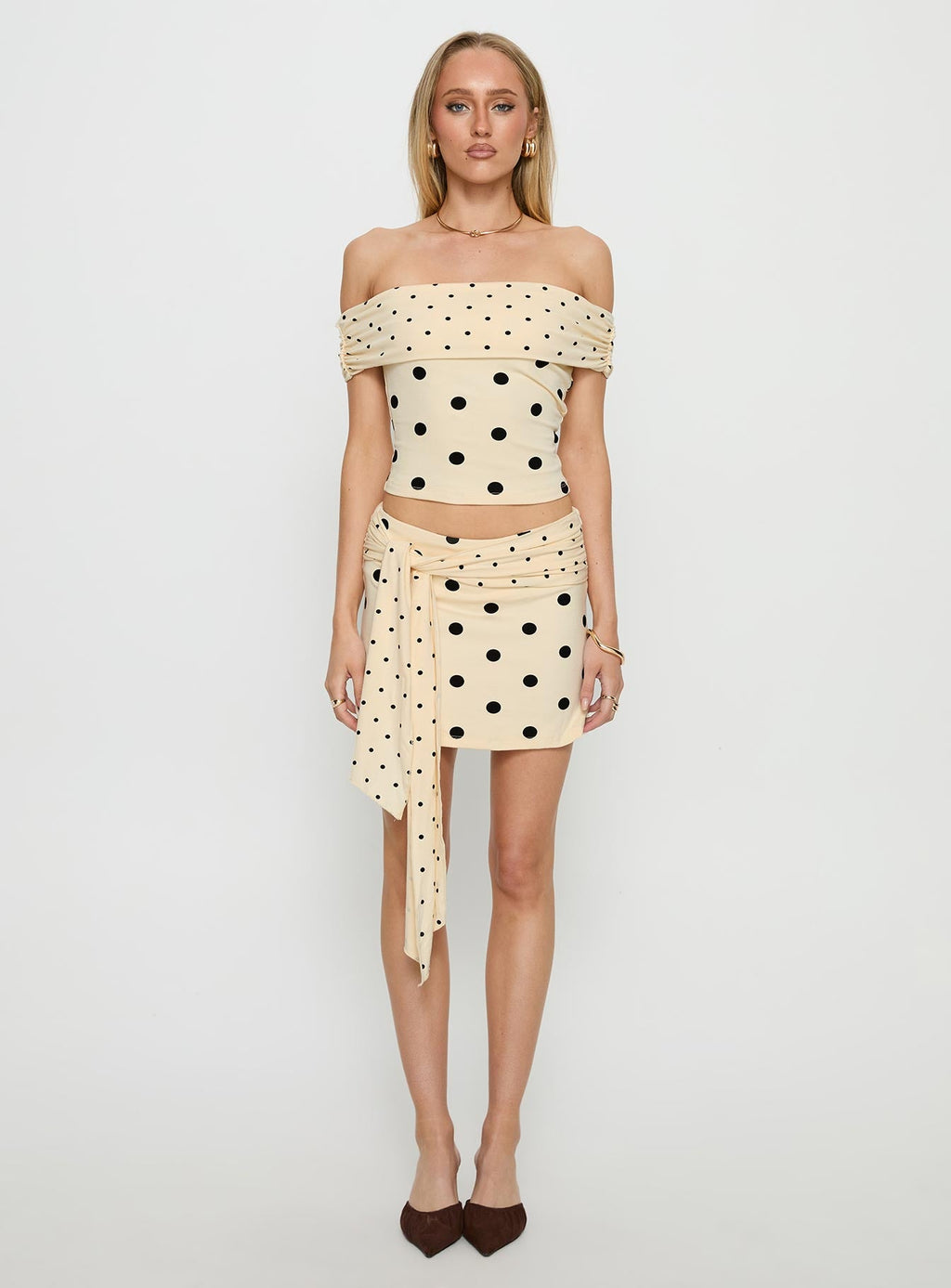 Aneira Off Shoulder Top Cream Polka