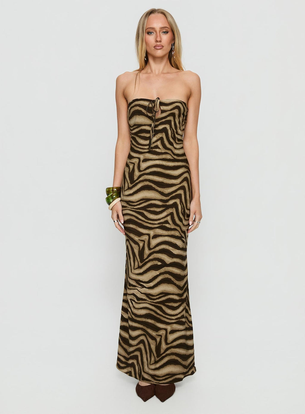 Carlina Halter Keyhole Maxi Dress Dark Zebra