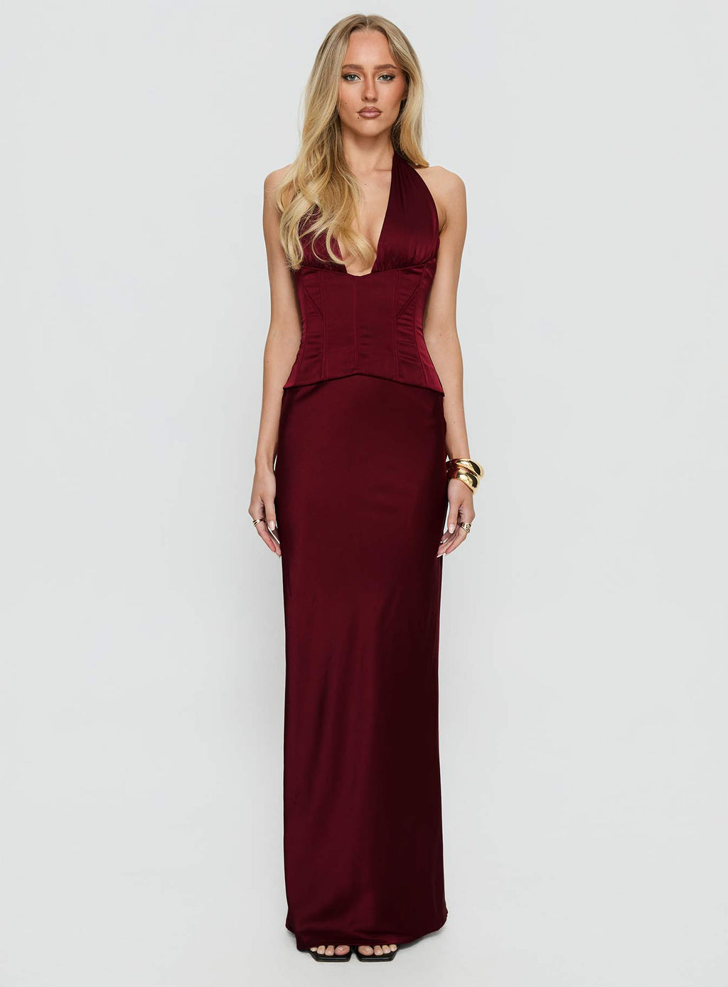 In A Trance Halter Corset Maxi Dress Red