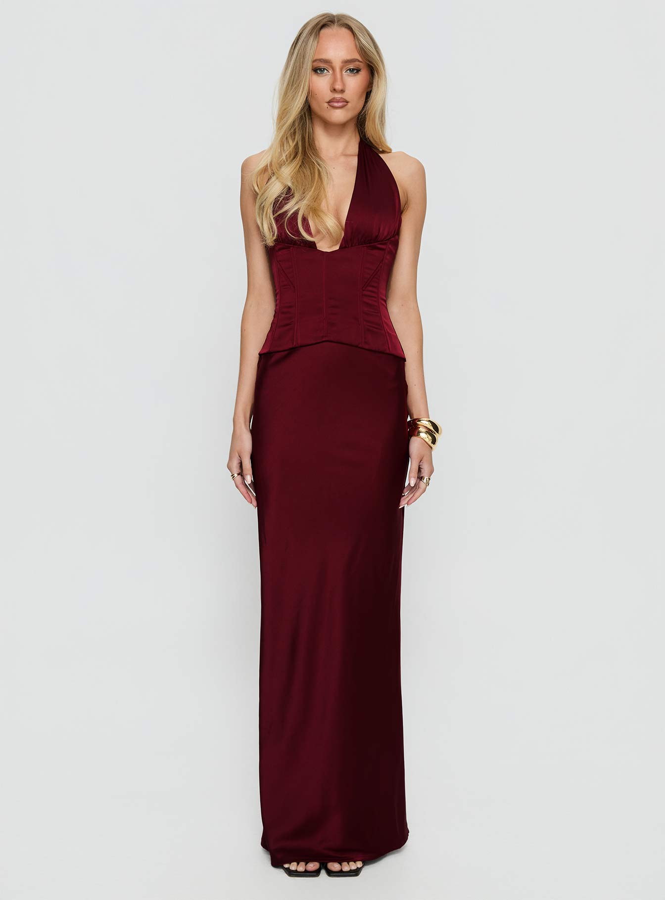 In A Trance Halter Corset Maxi Dress Red