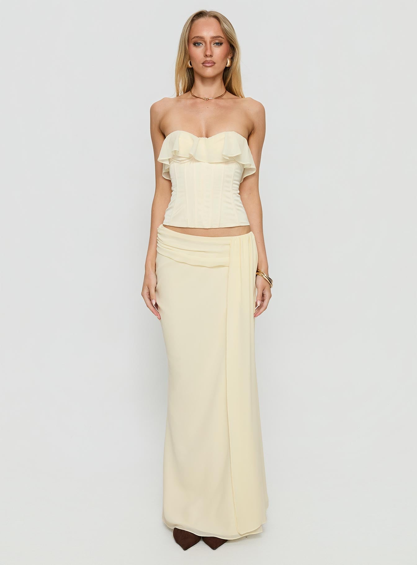 Holliann Draped Maxi Skirt Butter