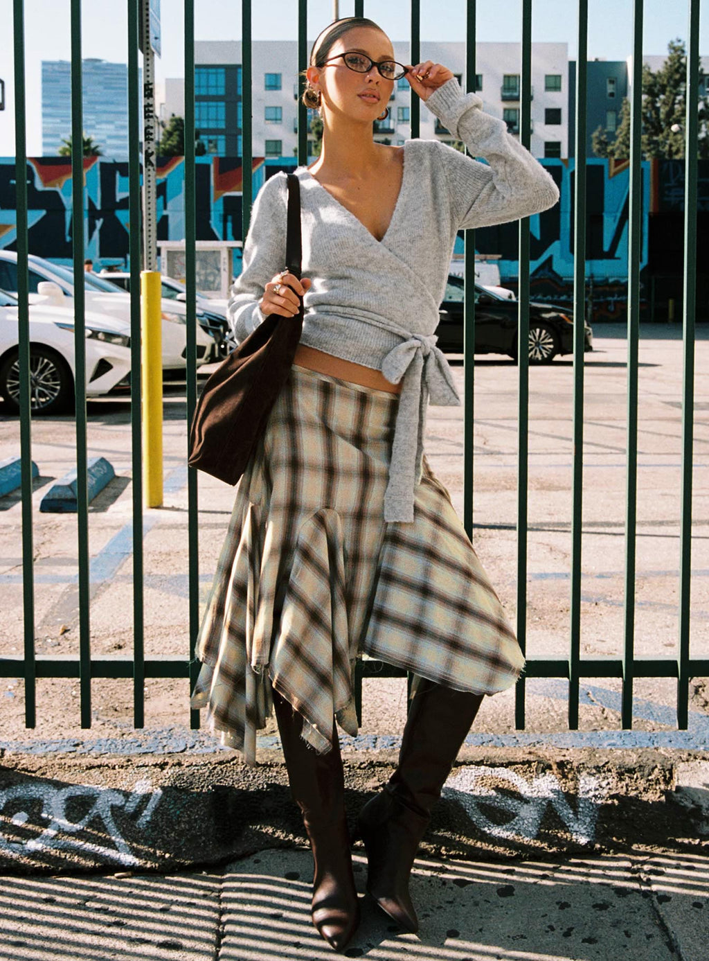 Toshie Asymmetrical Midi Skirt Multi Check