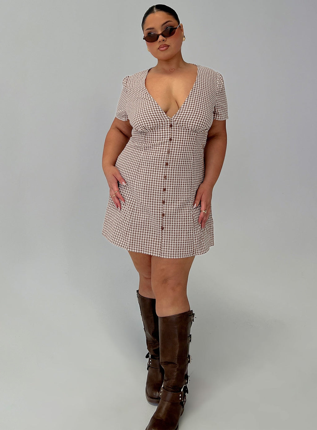 Loveliness Playsuit Brown Check Curve