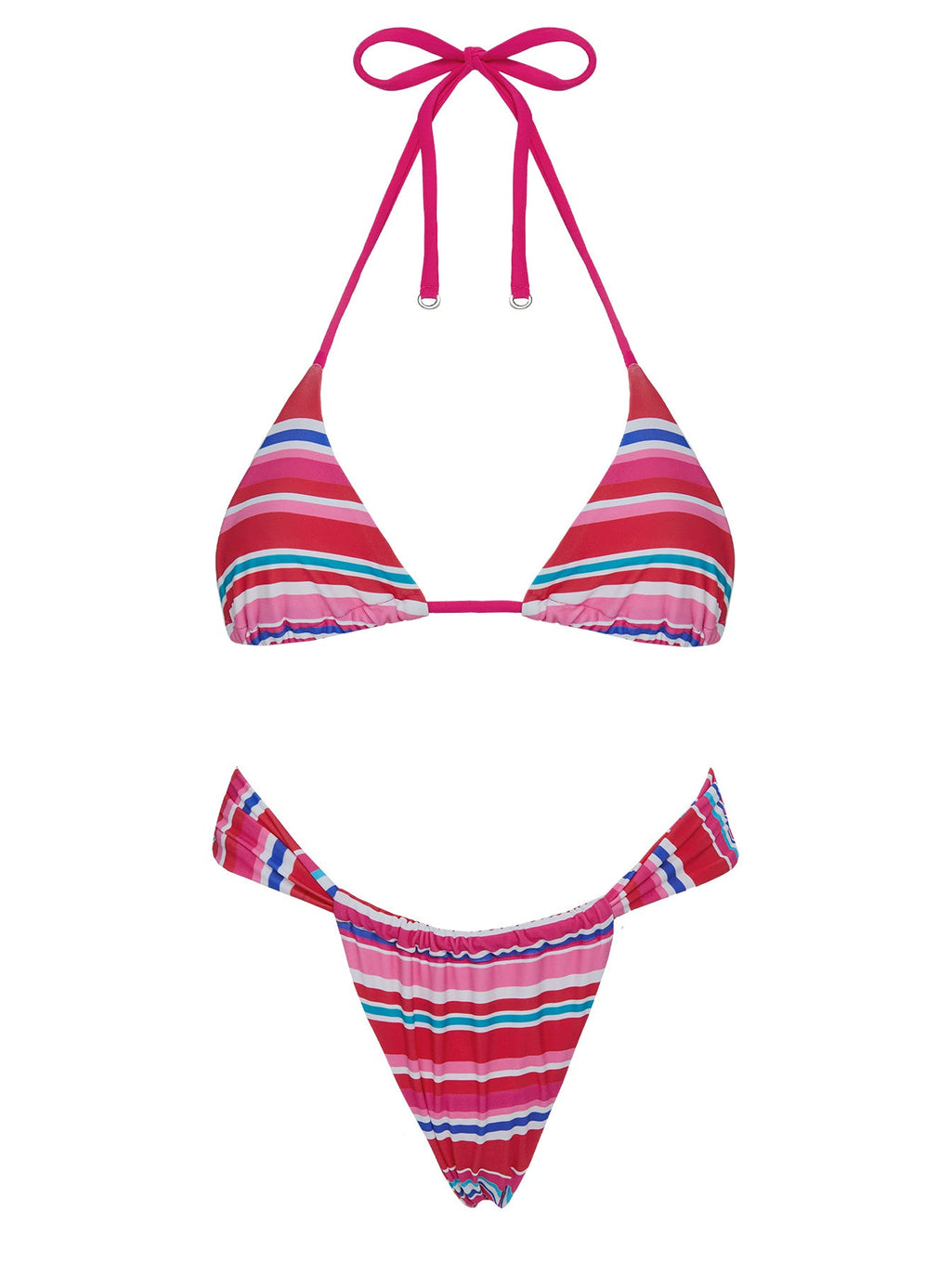 Summer Season Ruched Side Bikini Bottoms Pink / Blue Stripe