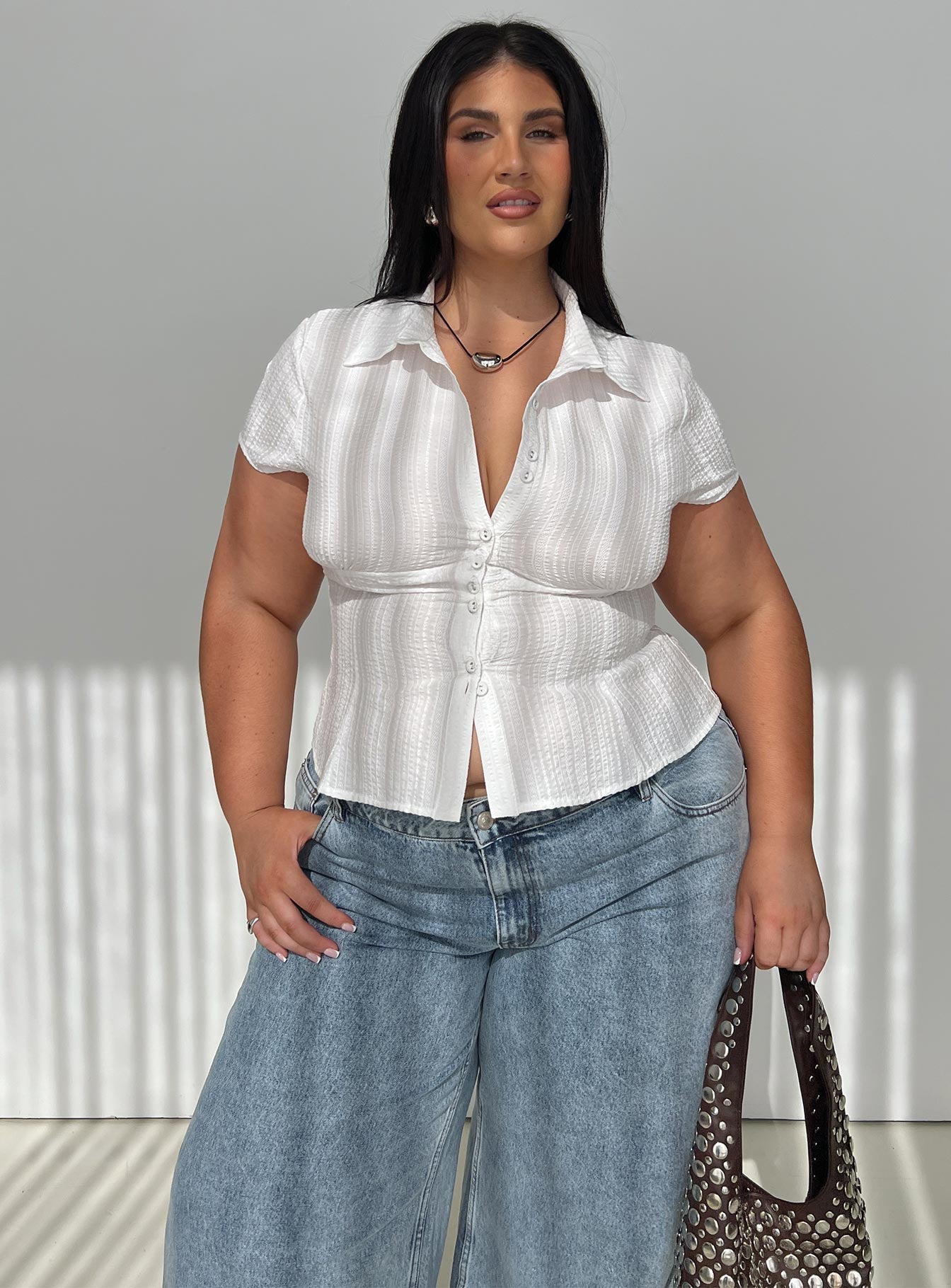 Cottesloe Blouse Top Textured White Curve