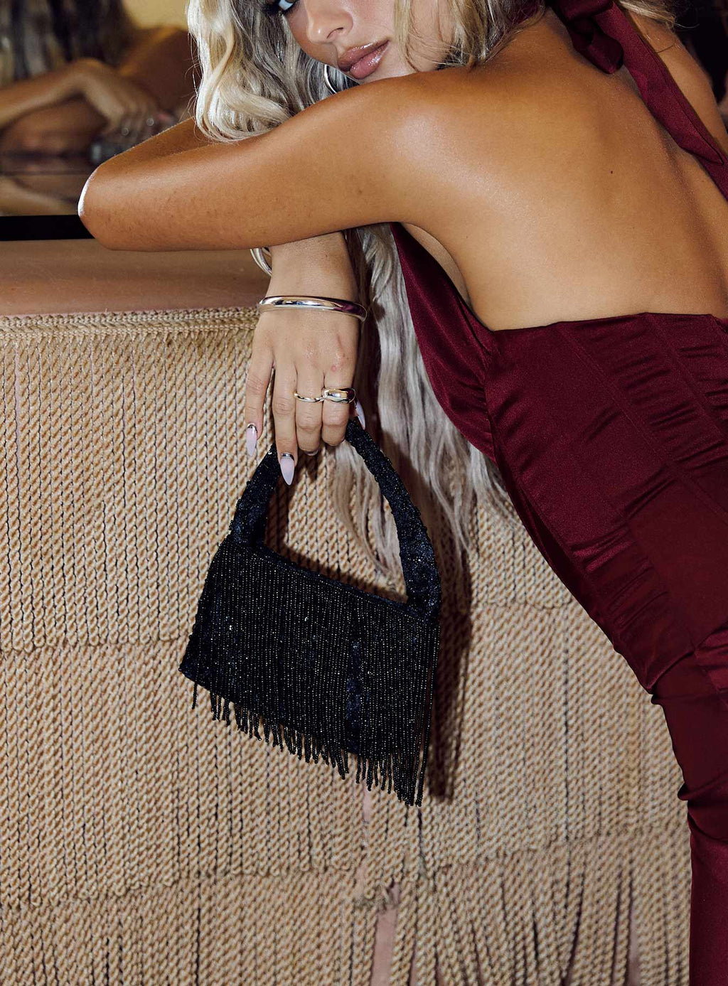 Kiss Goodbye Beaded Tassel Bag Black